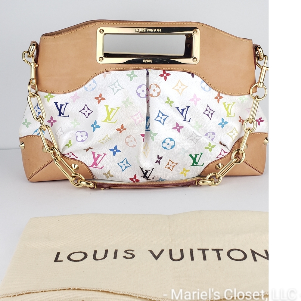 Authentic Louis Vuitton White Multicolore Judy MM with Strap and Dustbag #3247M - Picture 1 of 9